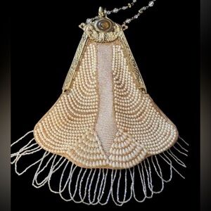 Amazing True Vintage 1920s Art Nouveau Chatelaine Bag w/ Pearls and Crystals